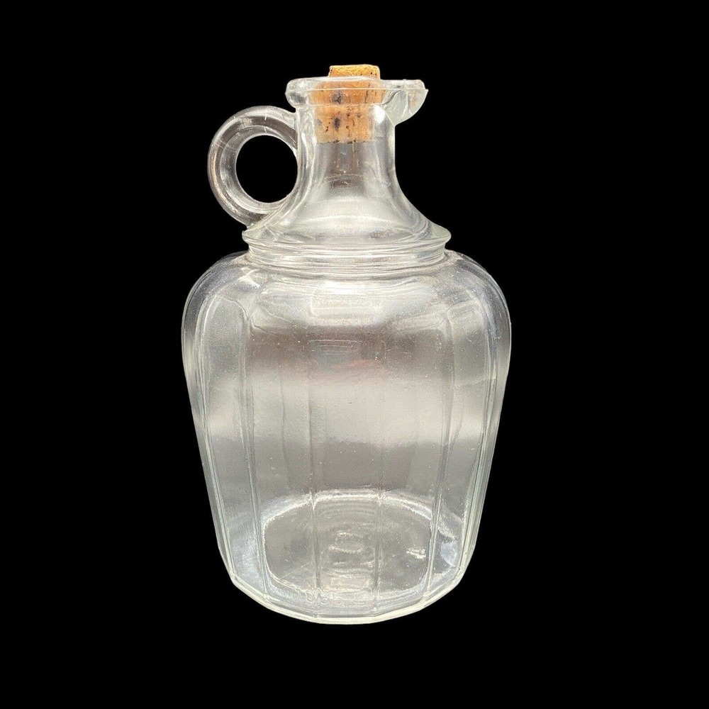 Antique Owens Glass Company 16 Panel Clear Jug Bottle And Cork 5.75" Tall 1920s